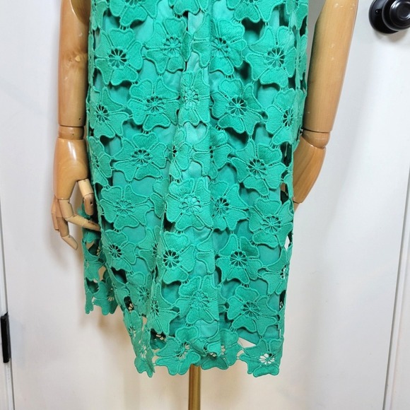 Umgee Green Floral Eyelet Lace Button Front Collared Shift Dress Boho Chic M - Picture 2 of 9